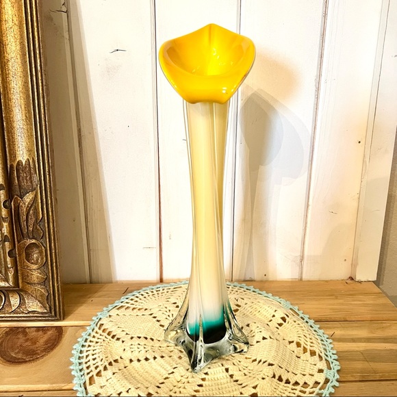 Other - Vintage Art Glass Bright Yellow Jack in the Pullpit Swung Vase 16”